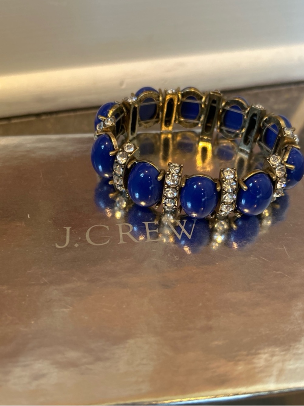 J. Crew Blue Cabochon and Crystal Stretch Bracelet - Women Jewelry
